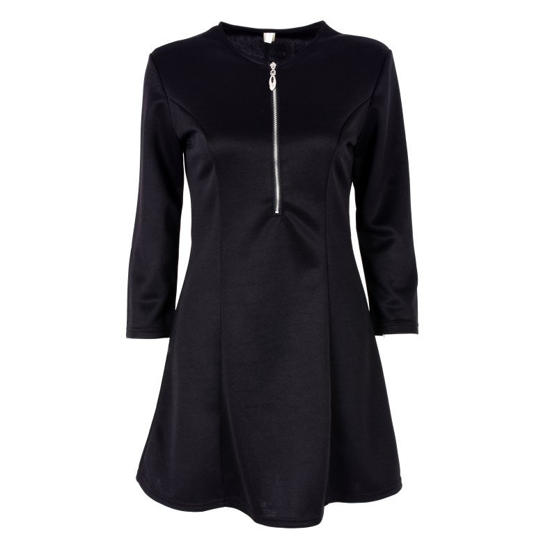 Style Sexy Mini Dresses Women Beach 3/4 Sleeve Black DressCasual Chiffon Zipper Dress Plus Size Y4 J4U66