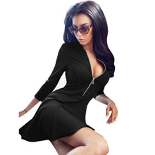 Style Sexy Mini Dresses Women Beach 3/4 Sleeve Black DressCasual Chiffon Zipper Dress Plus Size Y4 J4U66