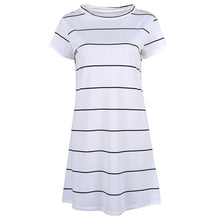 Style Women Casual Black White Stripe Dress Short Sleeve O Neck Mini Dress Plus Size J4U66