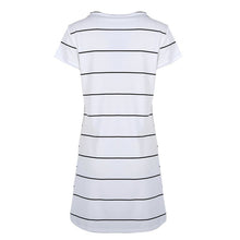 Style Women Casual Black White Stripe Dress Short Sleeve O Neck Mini Dress Plus Size J4U66