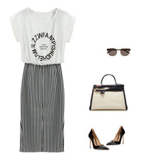 Style Women's Fashion Sexy Striped Dress Casual Long OL Formal Dresses J4U66
