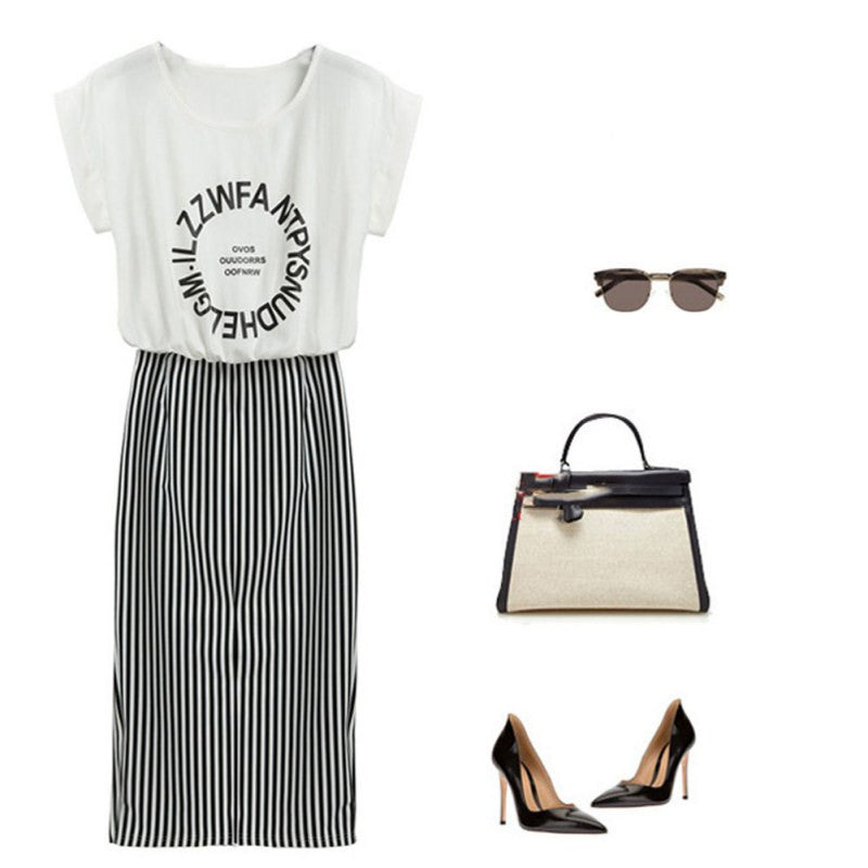 Style Women's Fashion Sexy Striped Dress Casual Long OL Formal Dresses J4U66