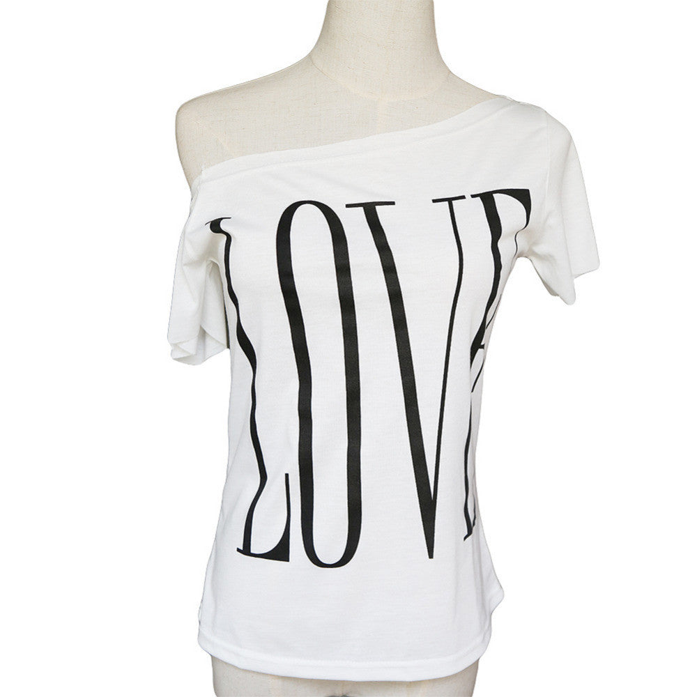 t-shirts women t-shirts letter print off shoulder plus size casual tee shirt femme women tops blusas camisetas mujer J4U66