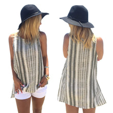 tank top women sleeveless striped linen casual tee shirt vest women tops asymmetrical hem tank top grey J4U66