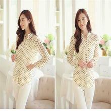 Women Blouses Print shirts Casual Women Top ruffles sleeve Blue Polka Dot Blouses style For Women  J4U66