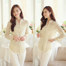 Women Blouses Print shirts Casual Women Top ruffles sleeve Blue Polka Dot Blouses style For Women  J4U66