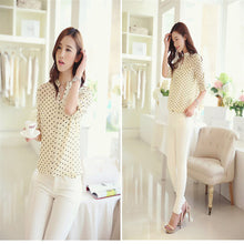 Women Blouses Print shirts Casual Women Top ruffles sleeve Blue Polka Dot Blouses style For Women  J4U66