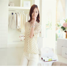 Women Blouses Print shirts Casual Women Top ruffles sleeve Blue Polka Dot Blouses style For Women  J4U66
