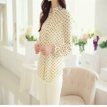 Women Blouses Print shirts Casual Women Top ruffles sleeve Blue Polka Dot Blouses style For Women  J4U66