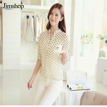 Women Blouses Print shirts Casual Women Top ruffles sleeve Blue Polka Dot Blouses style For Women  J4U66