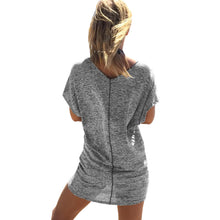 women dress mini tunic beach dress short sleeve o neck casual dresses grey vestidos J4U66