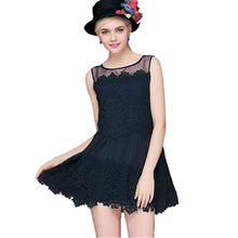 women lace dress crochet patchwork mesh o neck evening party dresses sleeveless slim mini office dress vestidos J4U66