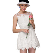 women lace dress crochet patchwork mesh o neck evening party dresses sleeveless slim mini office dress vestidos J4U66
