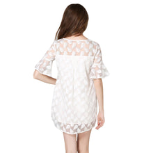 women mini elegant dress dragonfly feather embroidery o neck evening party dress flare sleeves sheer vestidos white J4U66