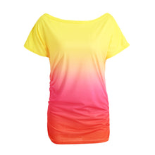 women ruffled o neck short sleeve t-shirts rainbow gradual change tops casual vestido blusas femininas baratas J4U66