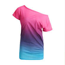 women ruffled o neck short sleeve t-shirts rainbow gradual change tops casual vestido blusas femininas baratas J4U66