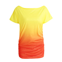 women ruffled o neck short sleeve t-shirts rainbow gradual change tops casual vestido blusas femininas baratas J4U66
