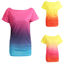 women ruffled o neck short sleeve t-shirts rainbow gradual change tops casual vestido blusas femininas baratas J4U66