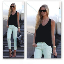 moda feminina V-Neck Sleeveless Chiffon Blouse Women Girls Shirt Tops Casual Plus Size Blusas Candy Colors J4U66