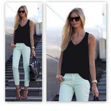 moda feminina V-Neck Sleeveless Chiffon Blouse Women Girls Shirt Tops Casual Plus Size Blusas Candy Colors J4U66