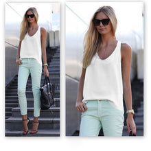 moda feminina V-Neck Sleeveless Chiffon Blouse Women Girls Shirt Tops Casual Plus Size Blusas Candy Colors J4U66