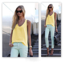 moda feminina V-Neck Sleeveless Chiffon Blouse Women Girls Shirt Tops Casual Plus Size Blusas Candy Colors J4U66