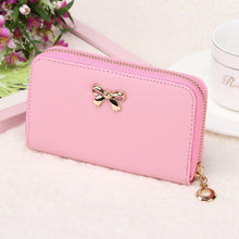 Top Women Korean Cute Bowknot Purse Solid Wearable Short Wallet Zipper PU Leather Handbag PurseWallets  J4U66