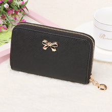 Top Women Korean Cute Bowknot Purse Solid Wearable Short Wallet Zipper PU Leather Handbag PurseWallets  J4U66
