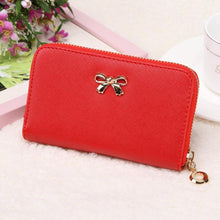 Top Women Korean Cute Bowknot Purse Solid Wearable Short Wallet Zipper PU Leather Handbag PurseWallets  J4U66
