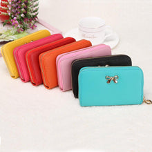 Top Women Korean Cute Bowknot Purse Solid Wearable Short Wallet Zipper PU Leather Handbag PurseWallets  J4U66