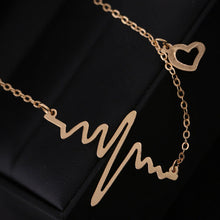 Trendy EKG Heart Beat Chain Necklace Heartbeat Rhythm with Dangling Heart Womens Jewelry J4U66