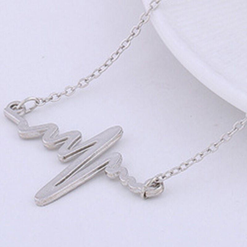 Trendy EKG Heart Beat Chain Necklace Heartbeat Rhythm with Dangling Heart Womens Jewelry J4U66