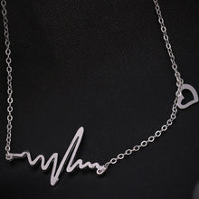 Trendy EKG Heart Beat Chain Necklace Heartbeat Rhythm with Dangling Heart Womens Jewelry J4U66