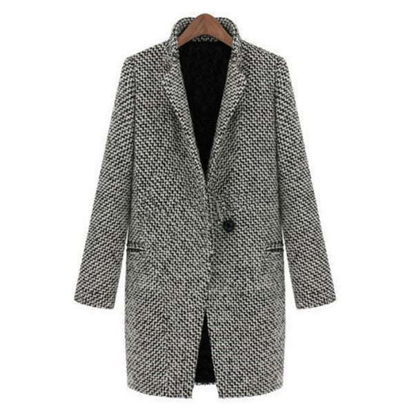 vintage women long coat parka jacket trench wool blends lapel outwear J4U66