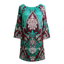 vintage women boho dress off shoulder floral print flare sleeve loose mini dress casual beach dress vestisos green J4U66