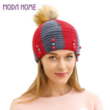 colorful snow caps striped knitted beanie hat with pom pom bead for women femme hip hop skullies cap J4U66