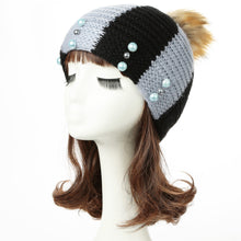 colorful snow caps striped knitted beanie hat with pom pom bead for women femme hip hop skullies cap J4U66