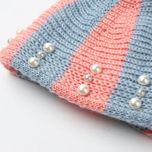 colorful snow caps striped knitted beanie hat with pom pom bead for women femme hip hop skullies cap J4U66