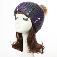 colorful snow caps striped knitted beanie hat with pom pom bead for women femme hip hop skullies cap J4U66
