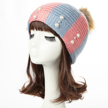 colorful snow caps striped knitted beanie hat with pom pom bead for women femme hip hop skullies cap J4U66