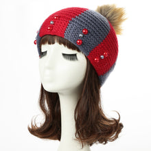 colorful snow caps striped knitted beanie hat with pom pom bead for women femme hip hop skullies cap J4U66