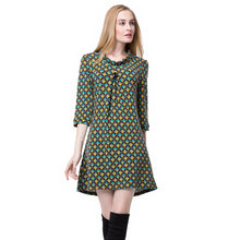 women dress contrastcolor plaid casual dress round neck button three quarter sleeve mini dress vestidos J4U66