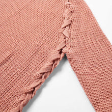 women knitted sweater ladies turtleneck long sleeve lace up sweater side split casual pink pullover jumper J4U66