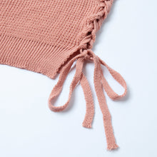 women knitted sweater ladies turtleneck long sleeve lace up sweater side split casual pink pullover jumper J4U66