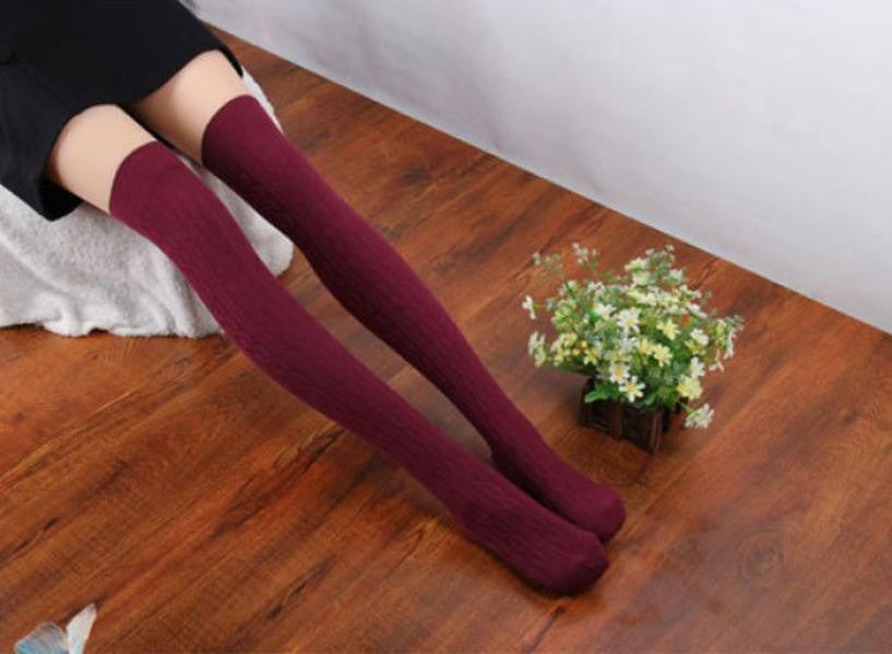 Fashion Women Socks Cotton Women Knit Over Knee Thigh Spiral Pattern High Boot Socks  J4U66