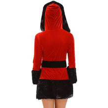 sexy women 3pcs sets hooded santa costume velvet fur waistbelt boot cover dress christmas performance uniform J4U66