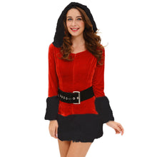 sexy women 3pcs sets hooded santa costume velvet fur waistbelt boot cover dress christmas performance uniform J4U66