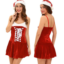 sexy women velvet dress spaghetti strap backless fancy dress mini christmas fantasy performance dress with hat red J4U66