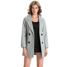 women double breasted wool coat solid side pockets long sleeves jacket elegant warm outwear grey red abrigos mujer J4U66