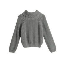 womens pullover tops short knitted sweater turtle neck vertical stripes raglan warm clothes casual roupas femininas J4U66